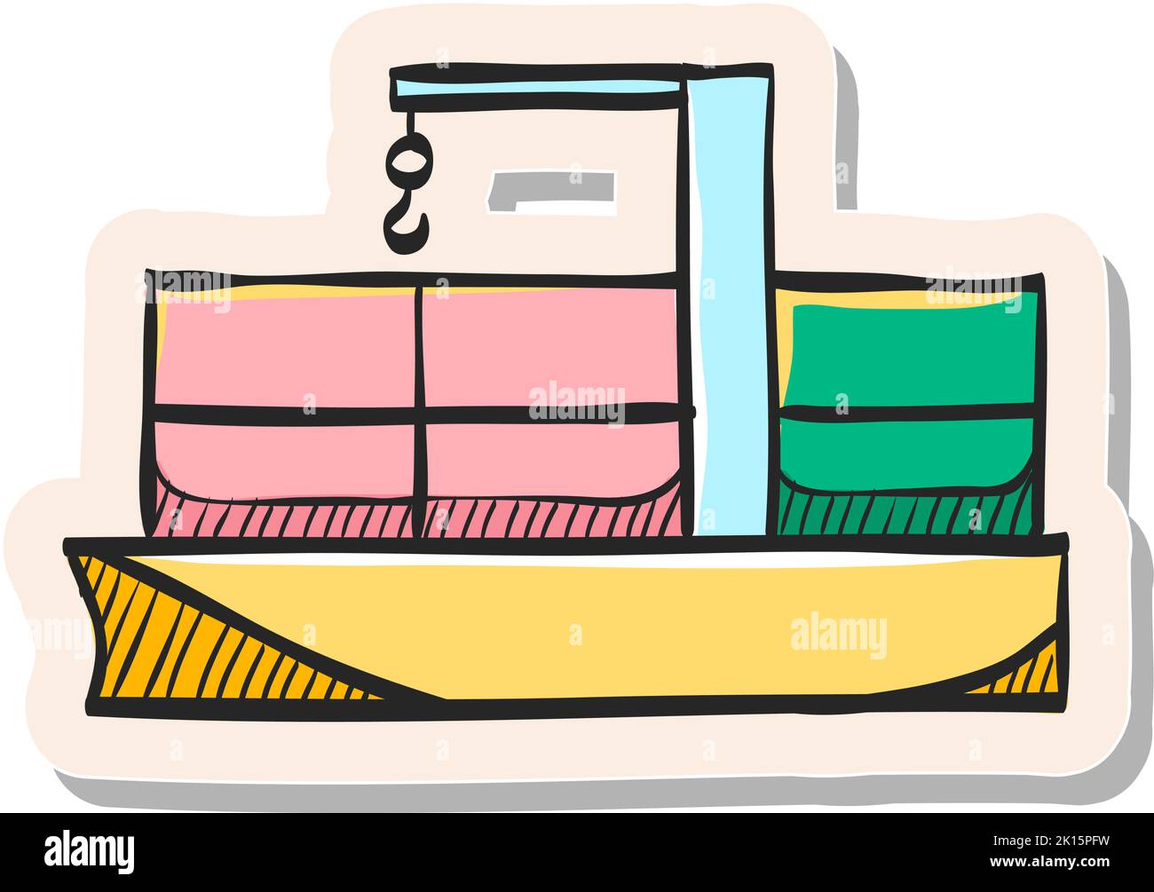 Hand drawn Container shipping icon in sticker style vector illustration ...