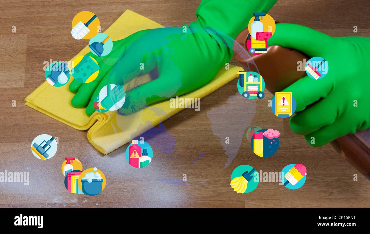 Cleaning equipment and wooden parquet Stock Photo - Alamy
