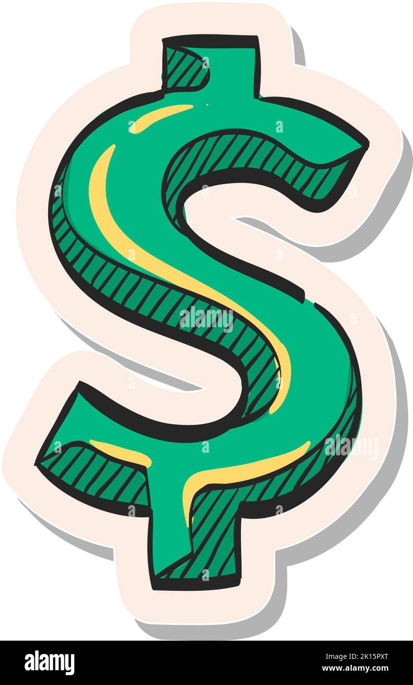 Hand drawn Dollar sign icon in sticker style vector illustration Stock ...