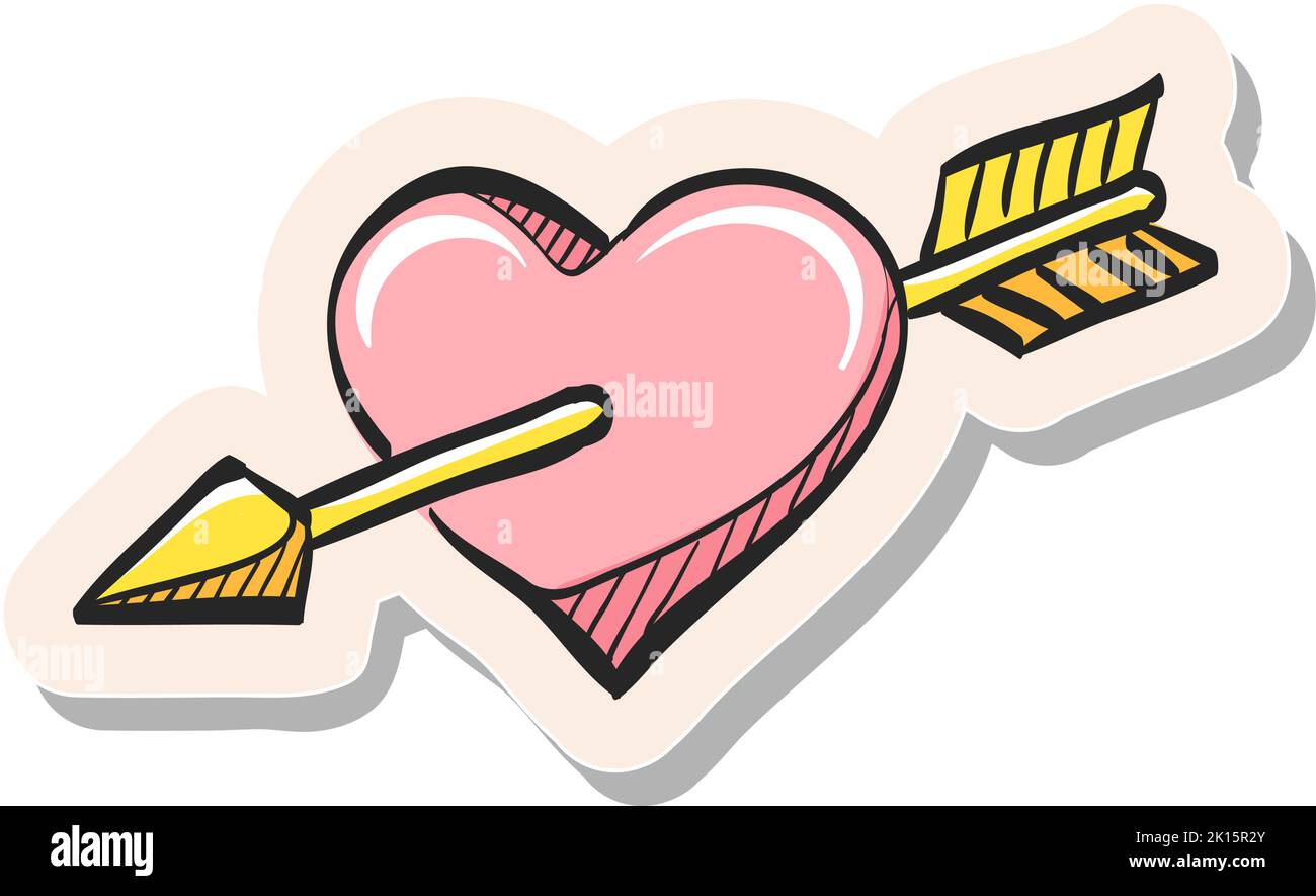 Hand drawn Arrow heart icon in sticker style vector illustration Stock ...
