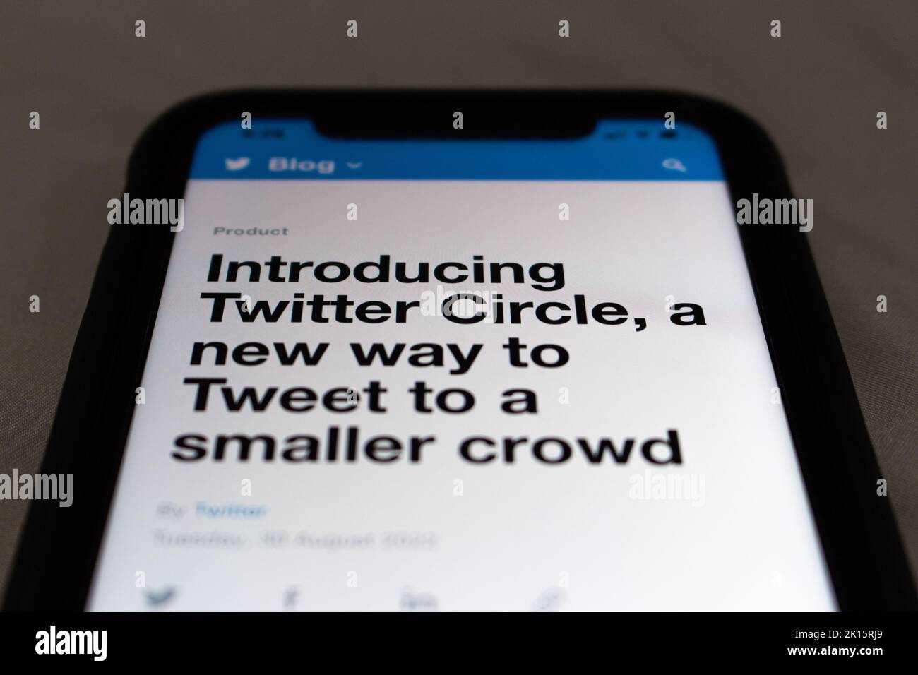 An blog post about Twitter Circle from Twitter’s official blog. Twitter Circle is a way to send Tweets to selected people or a smaller crowd Stock Photo