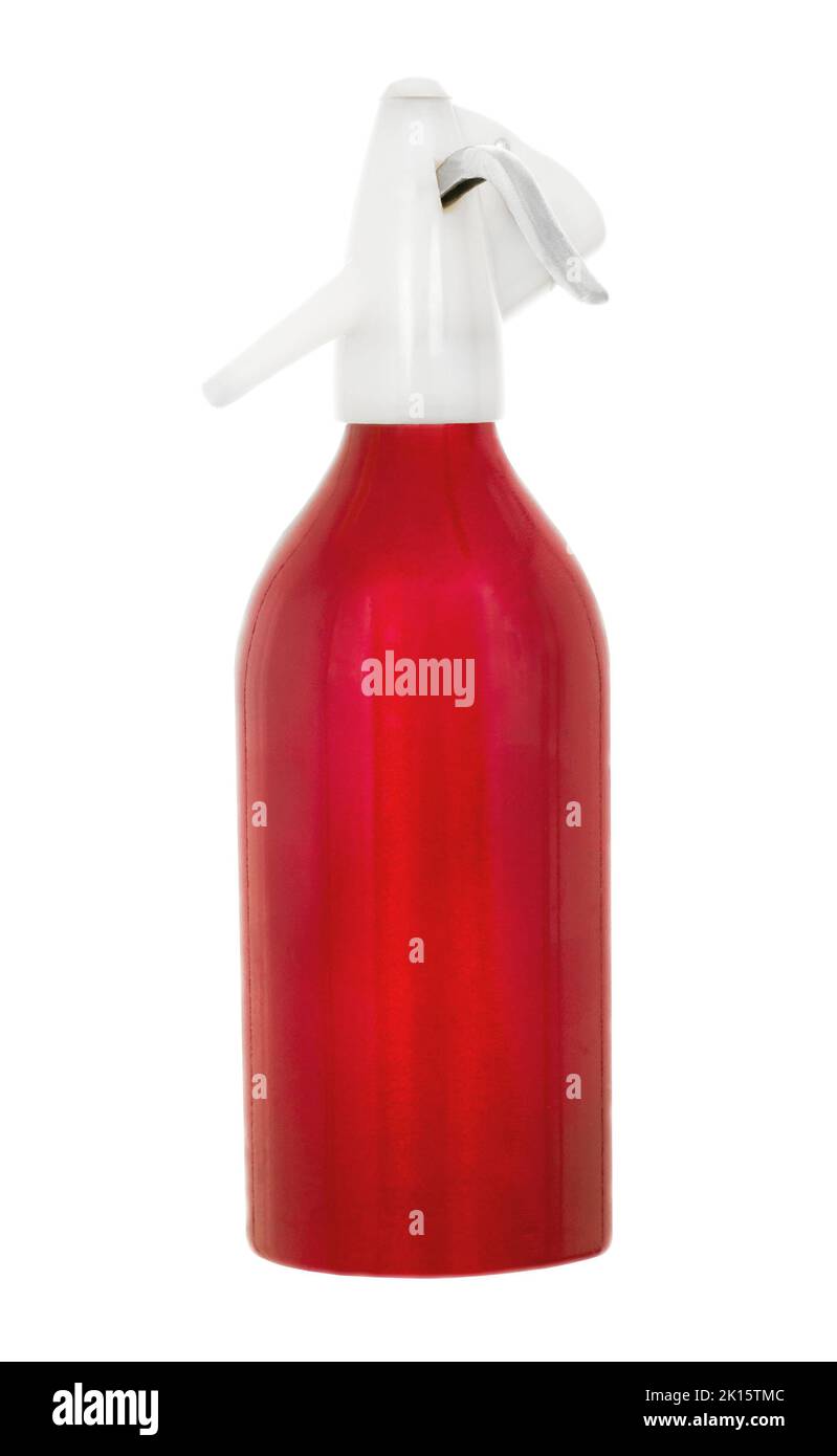 Red siphon. Metal bulb. Preparation of soda water. Isolated on a white