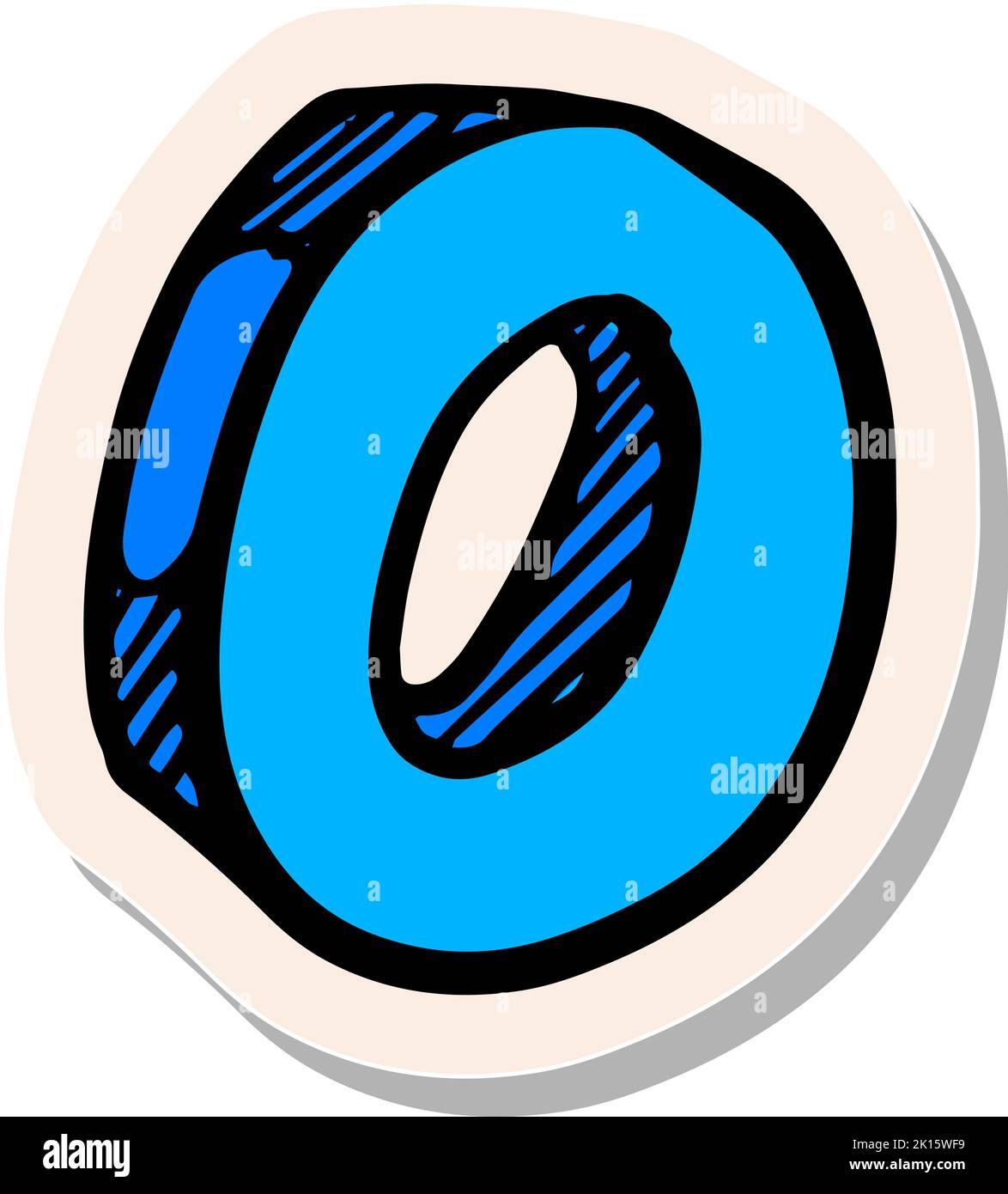 Hand drawn zero mathematics symbol in sticker style vector illustration