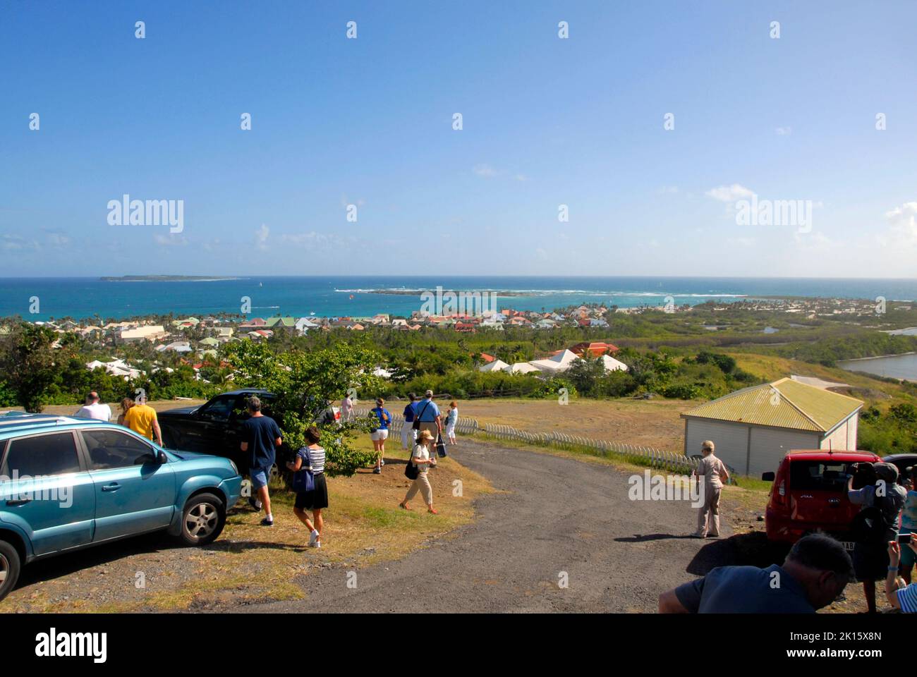 View overlooking low houses and the sea, St Martin/St Maarten Caribbean Stock Photo