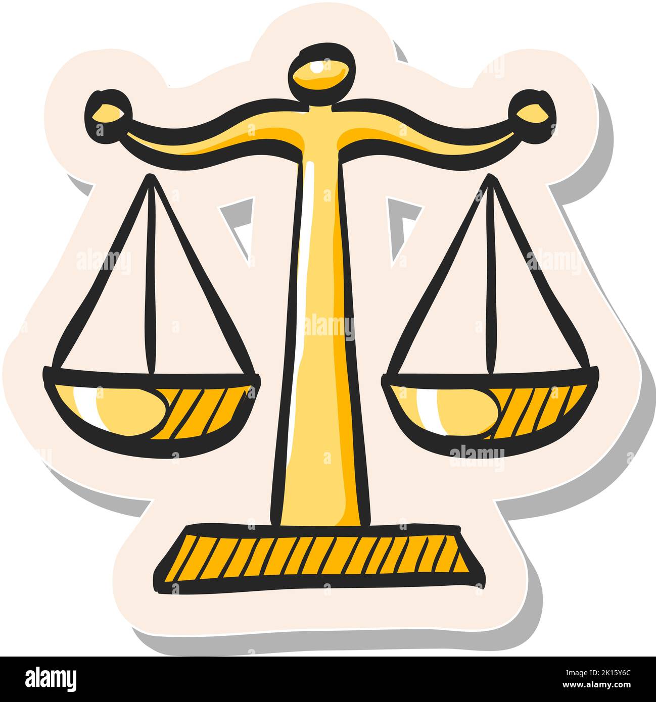 Hand drawn Justice scale icon in sticker style vector illustration
