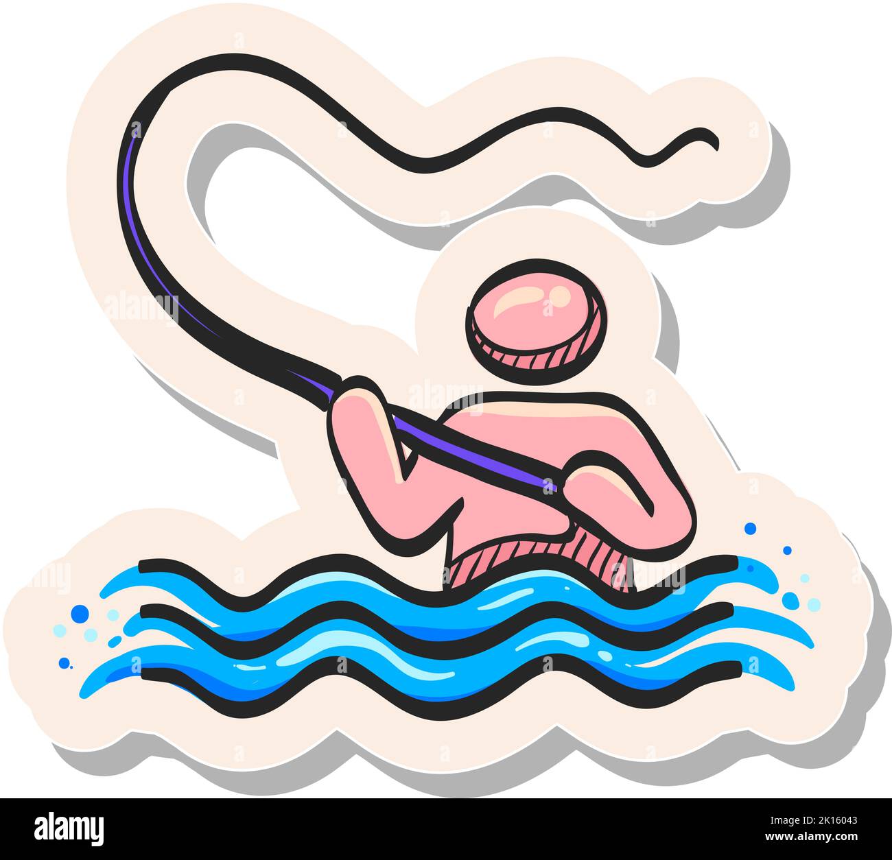 Hand drawn Fishing icon in sticker style vector illustration Stock ...