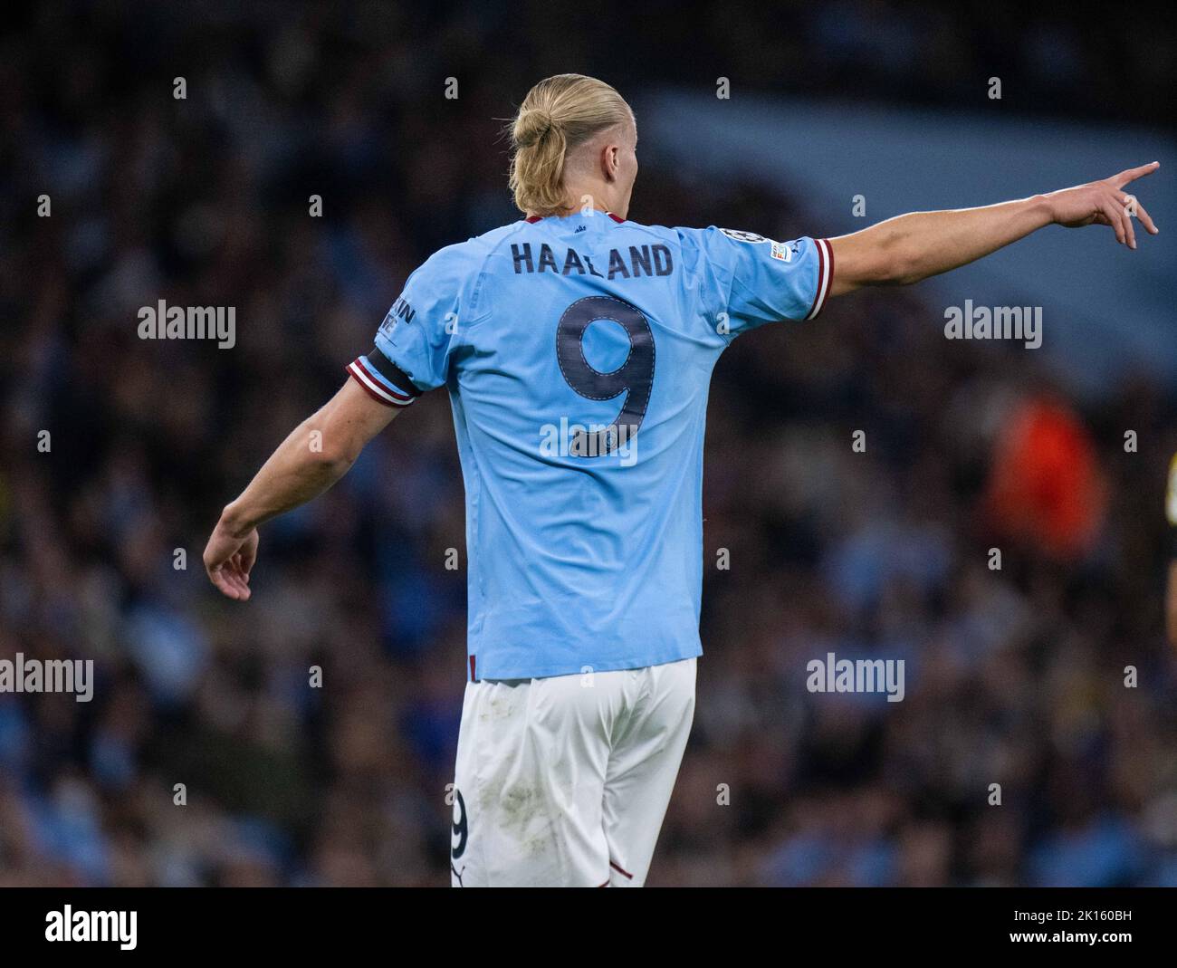MANCHESTER, ENGLAND - SEPTEMBER 14: Erling Haaland of Manchester City control ball during the UEFA Champions League group G match between Manchester C Stock Photo