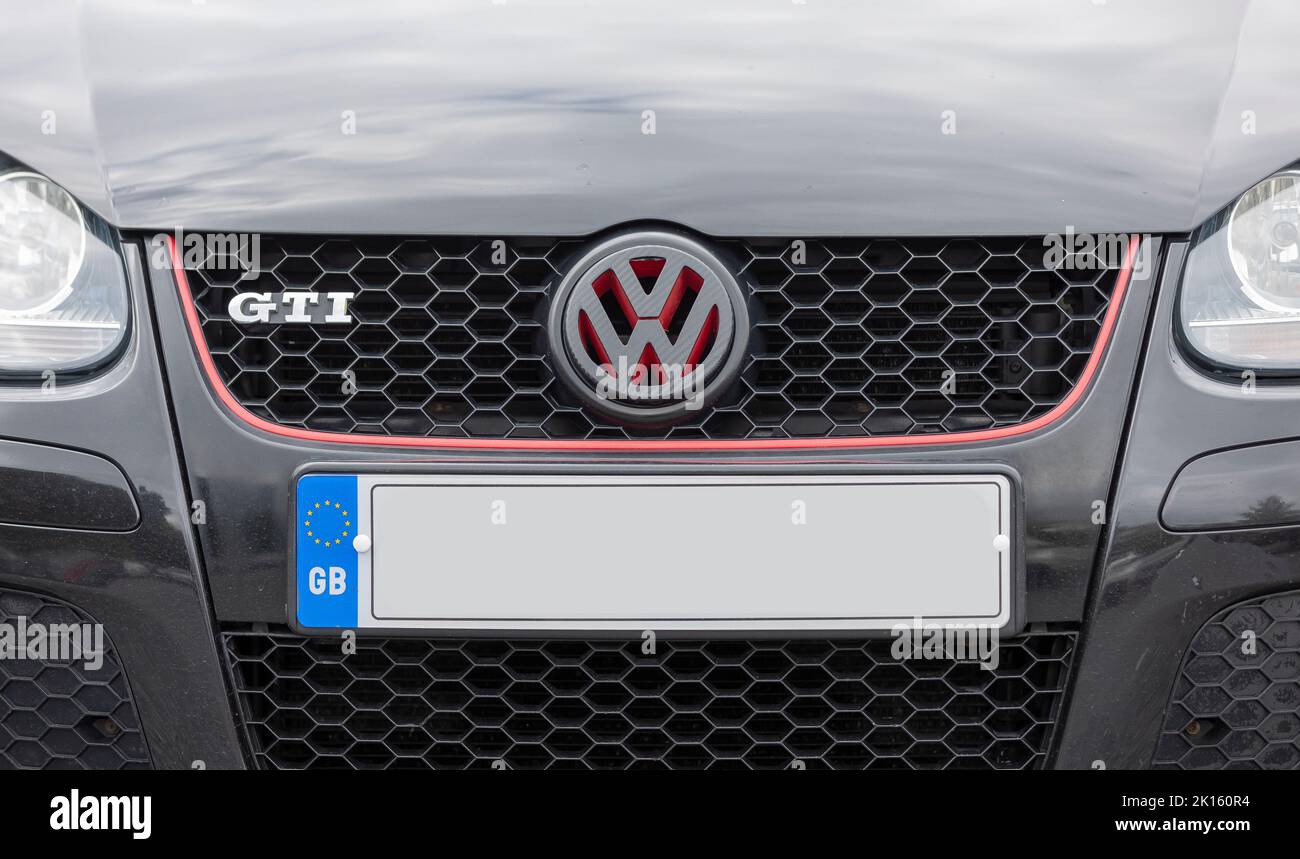 VW Golf GTI version close up of front grille, copy space Stock Photo