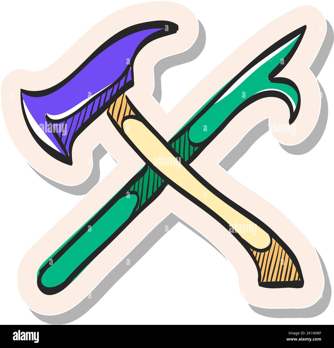 Hand drawn Fireman tools icon in sticker style vector illustration Stock Vector