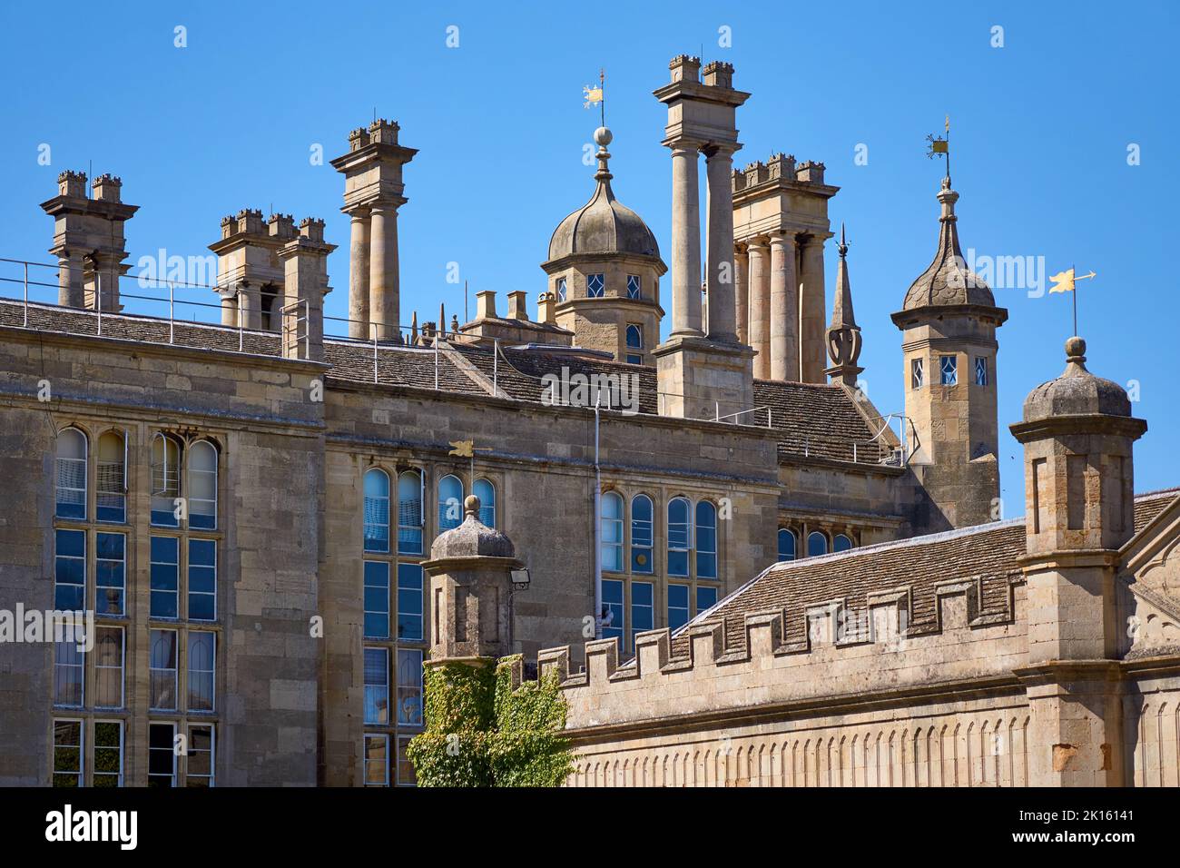 Turrets and chimneys of Burghley House Stock Photo