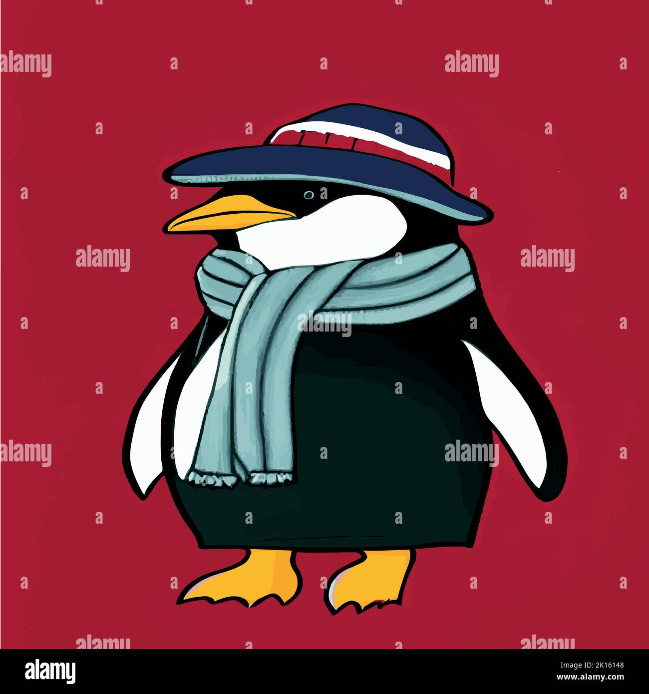 Cozy blue Christmas sweater with happy cartoon penguin Stock Vector