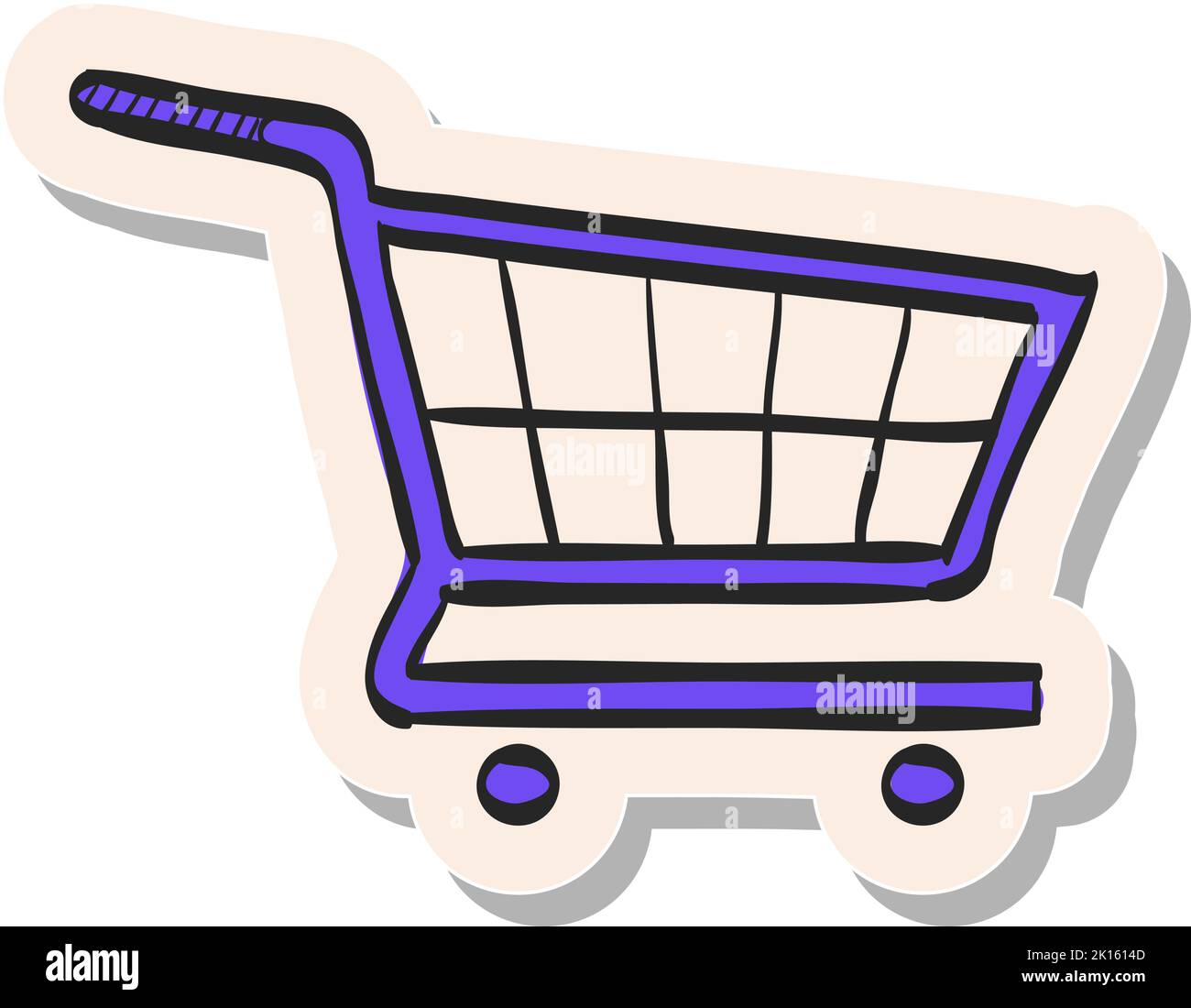 Hand drawn Shopping cart icon in sticker style vector illustration