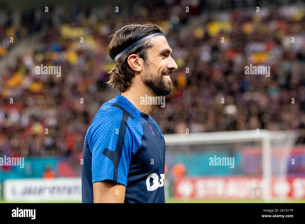 Bucharest, Romania. 16th Sep, 2022. September 16, 2022: AndreaCompagno #96 of FCSB ahead of the UEFA Europa Conference League group B match between FCSB Bucharest and RSC Anderlecht at National Arena Stadium in Bucharest, Romania ROU. Catalin Soare/Cronos Credit: Cronos/Alamy Live News Stock Photo