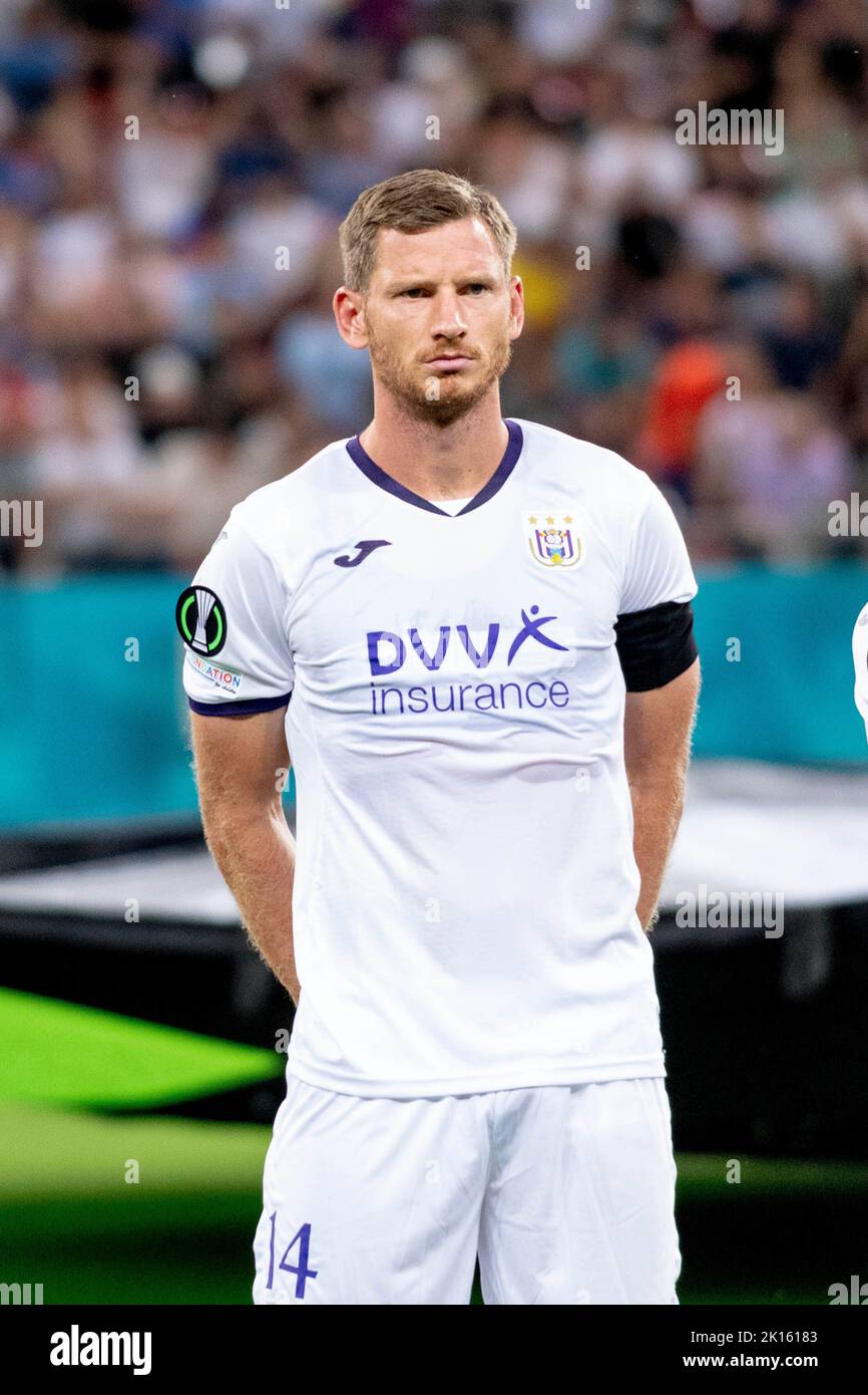Bucharest, Romania. 16th Sep, 2022. September 16, 2022: Jan Vertonghen #14 of RSC Anderlecht during of the UEFA Europa Conference League group B match between FCSB Bucharest and RSC Anderlecht at National Arena Stadium in Bucharest, Romania ROU. Catalin Soare/Cronos Credit: Cronos/Alamy Live News Stock Photo