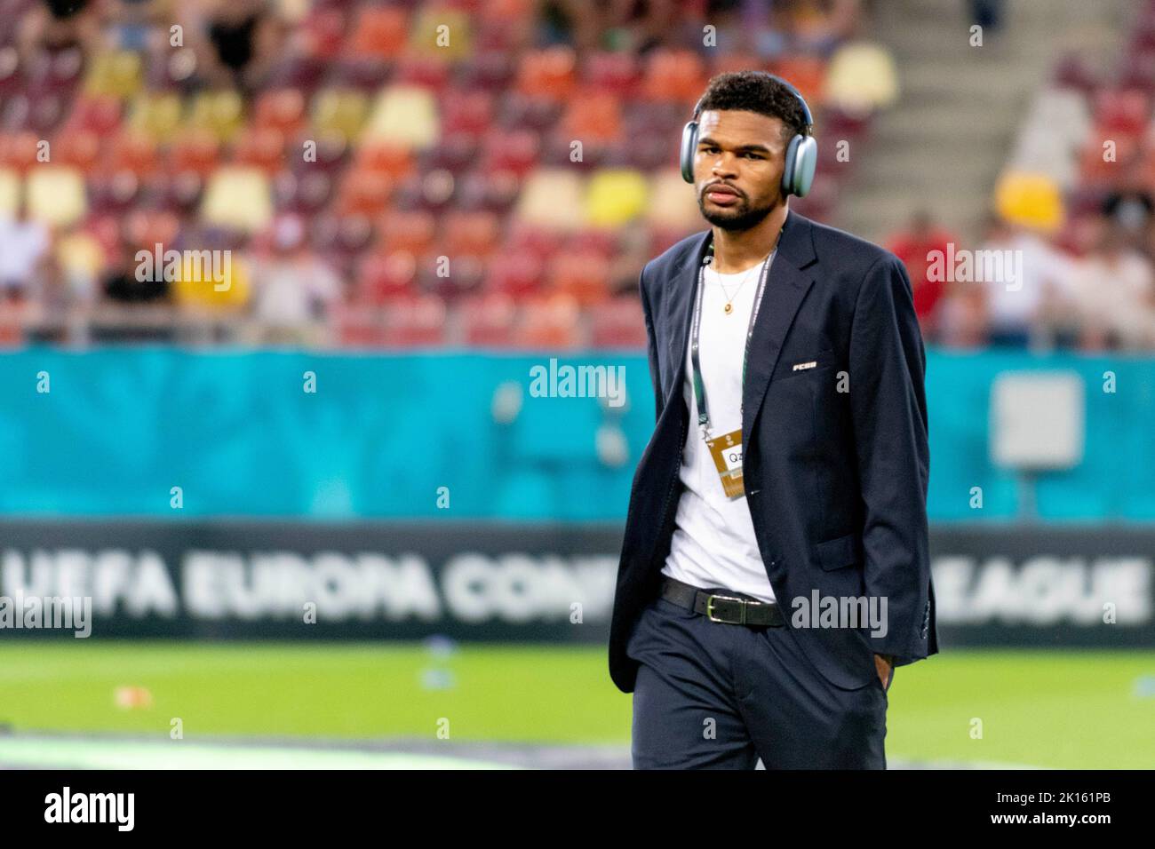 Bucharest, Romania. 16th Sep, 2022. September 16, 2022: Malcolm Edjouma #18 of FCSB ahead of the UEFA Europa Conference League group B match between FCSB Bucharest and RSC Anderlecht at National Arena Stadium in Bucharest, Romania ROU. Catalin Soare/Cronos Credit: Cronos/Alamy Live News Stock Photo