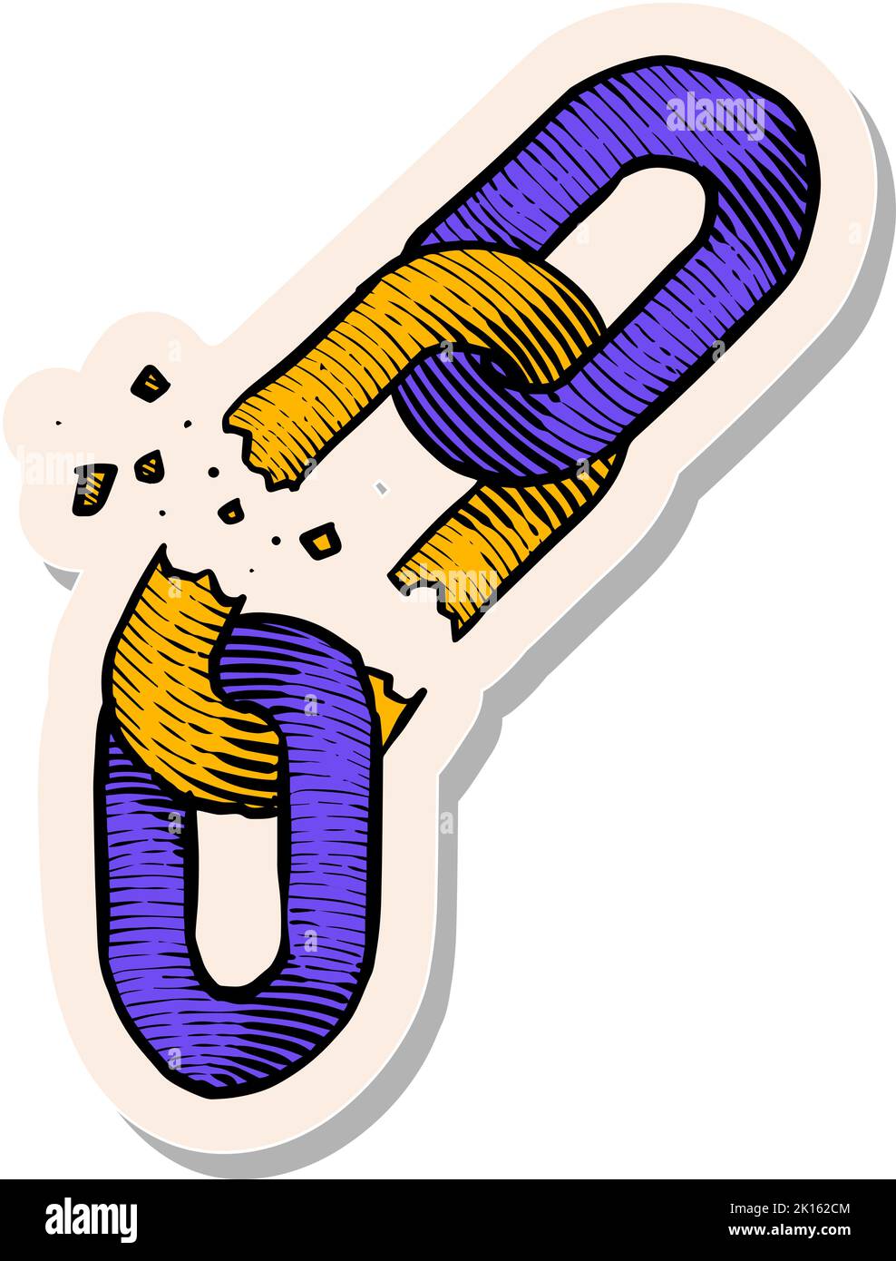 Hand drawn broken chain in sticker style vector illustration Stock