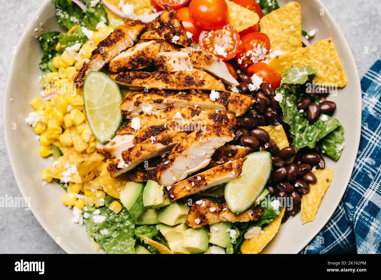 Overhead of a chicken taco salad Stock Photo