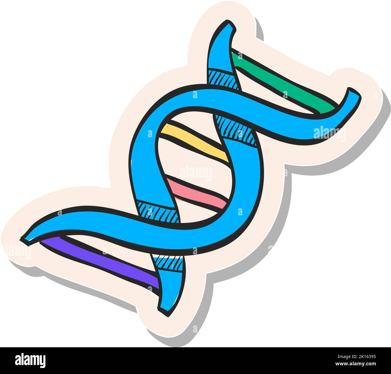 Hand drawn DNA strands icon in sticker style vector illustration Stock