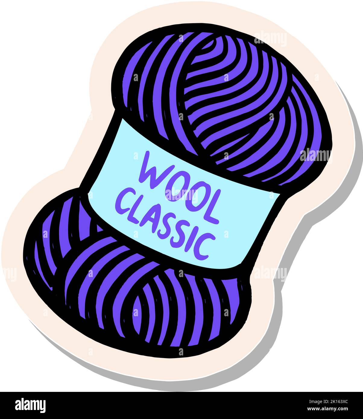 Hand drawn wool yarn in sticker style vector illustration Stock Vector