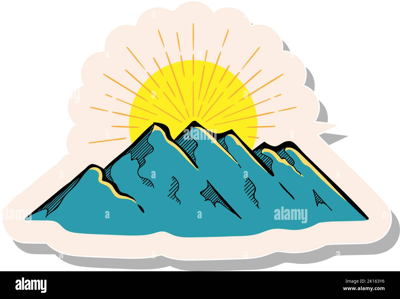 Hand drawn mountains in sticker style vector illustration Stock Vector