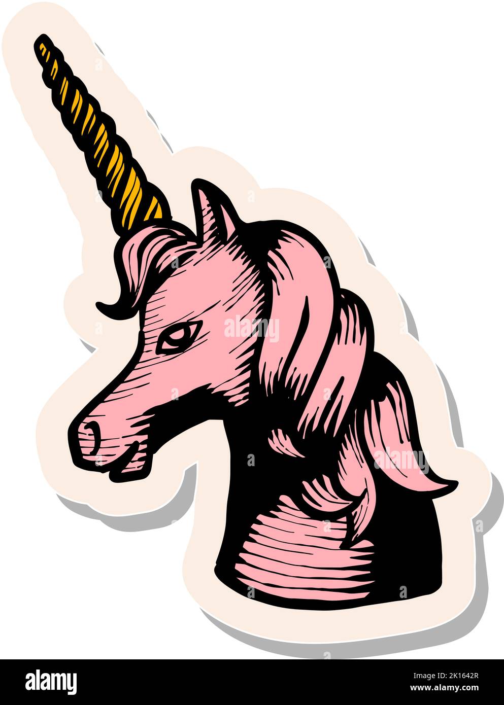 Hand drawn unicorn animal in sticker style vector illustration Stock