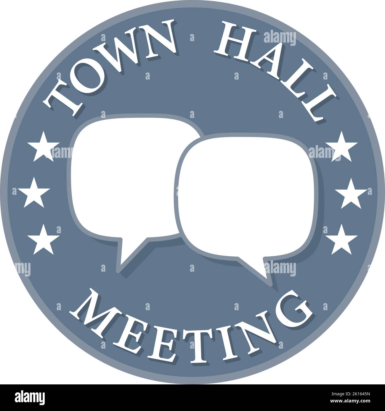 circular TOWN HALL MEETING label or symbol with speech bubbles symbolizing dialog, vector illustration Stock Vector