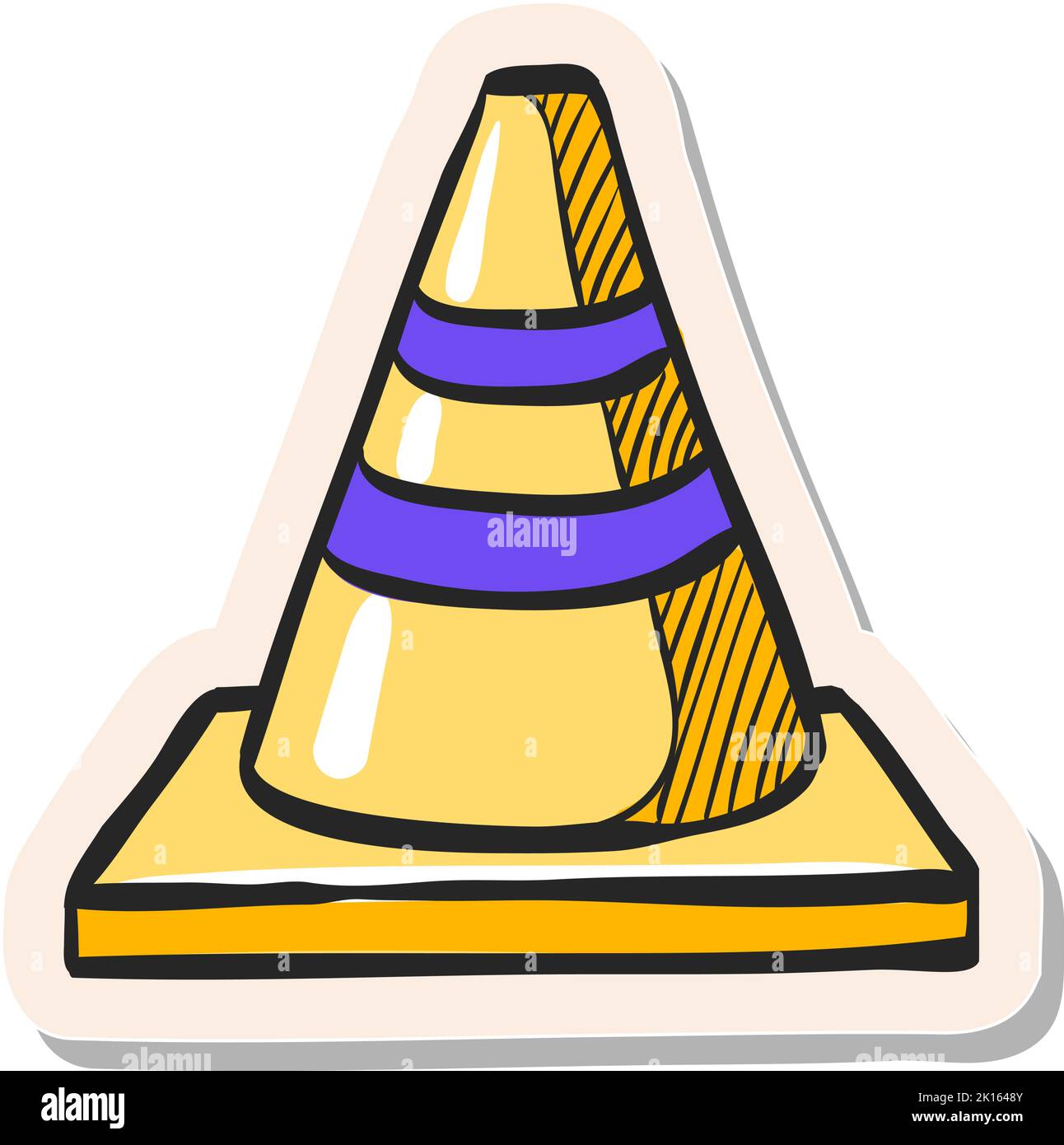 Hand drawn Road sign cone icon in sticker style vector illustration Stock Vector