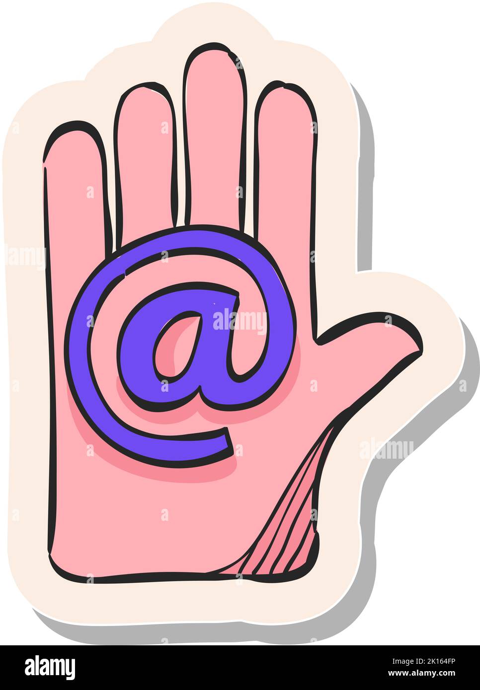 Hand drawn Hand with email icon in sticker style vector illustration ...