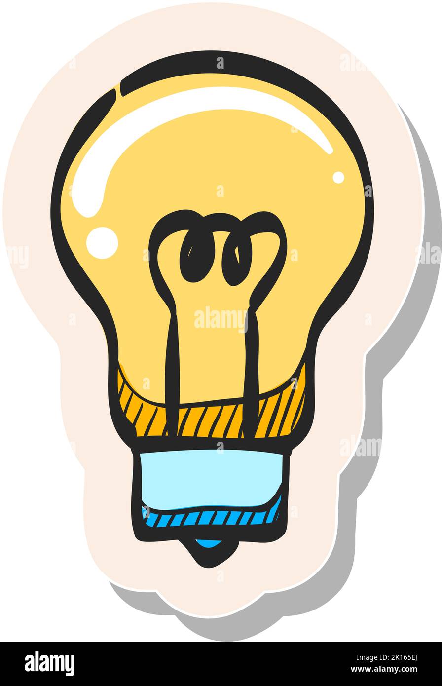 Hand drawn Light bulb icon in sticker style vector illustration Stock ...