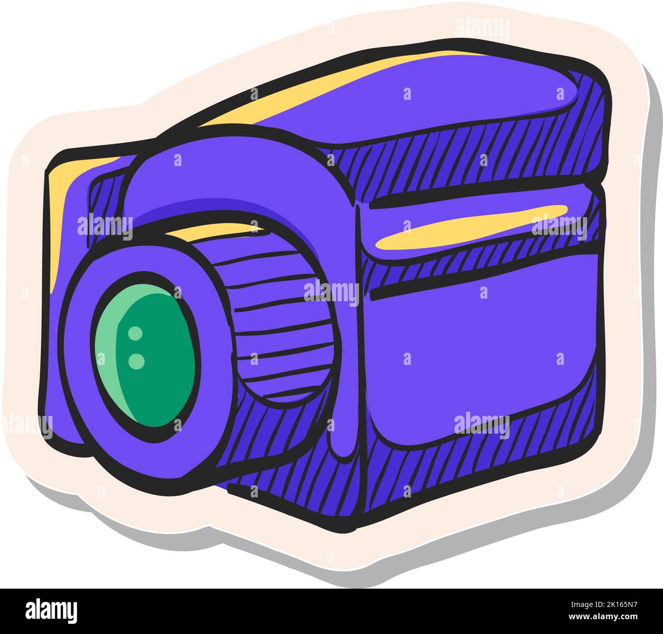 Hand drawn Camera icon in sticker style vector illustration Stock Vector