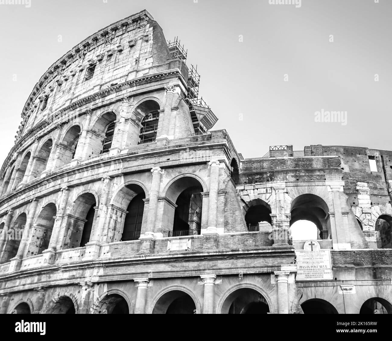 Roman colosseum black and white historical site Rome - historic tourism and sightseeing site for tourists Stock Photo