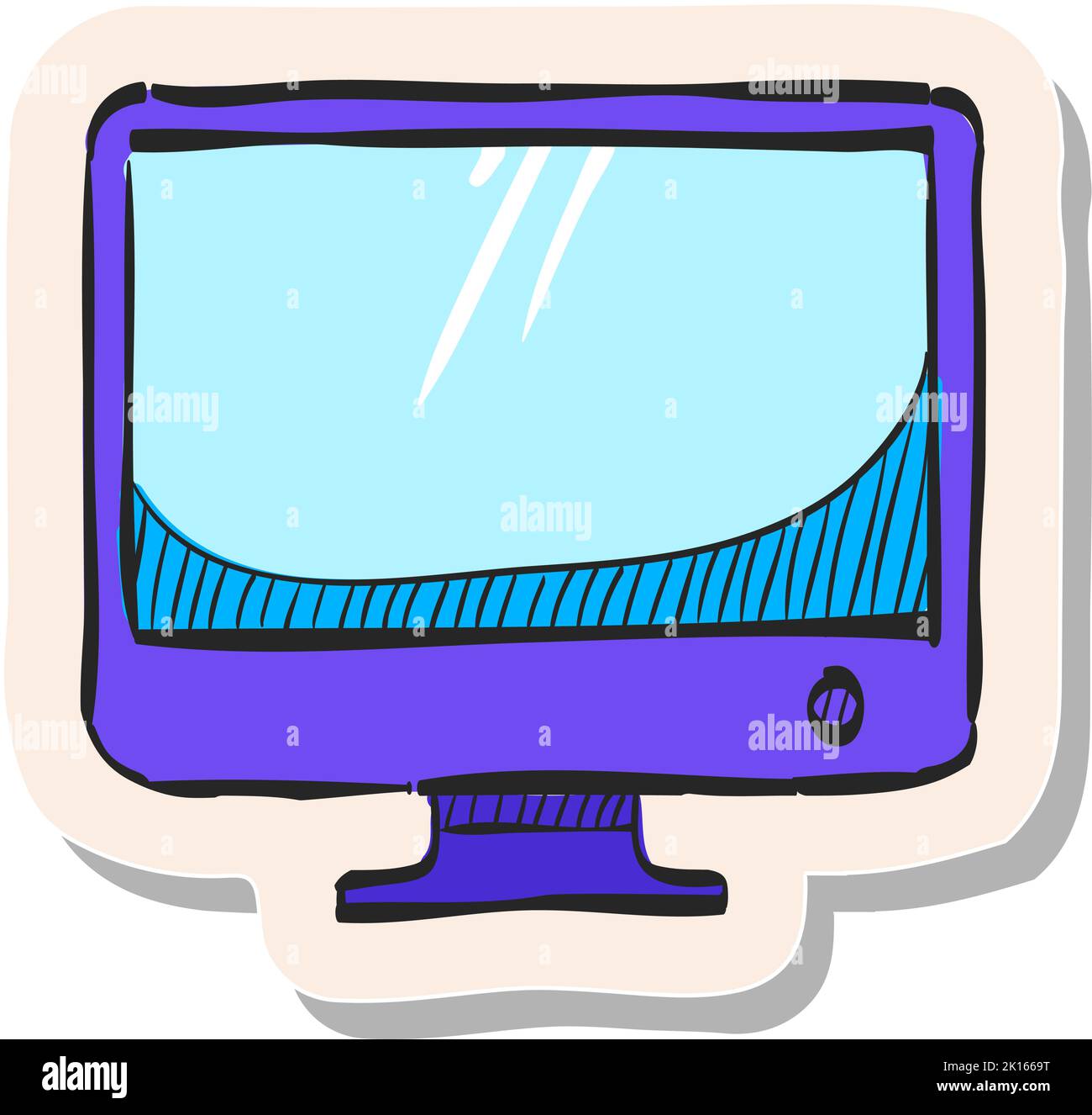 Hand drawn Desktop computer icon in sticker style vector illustration