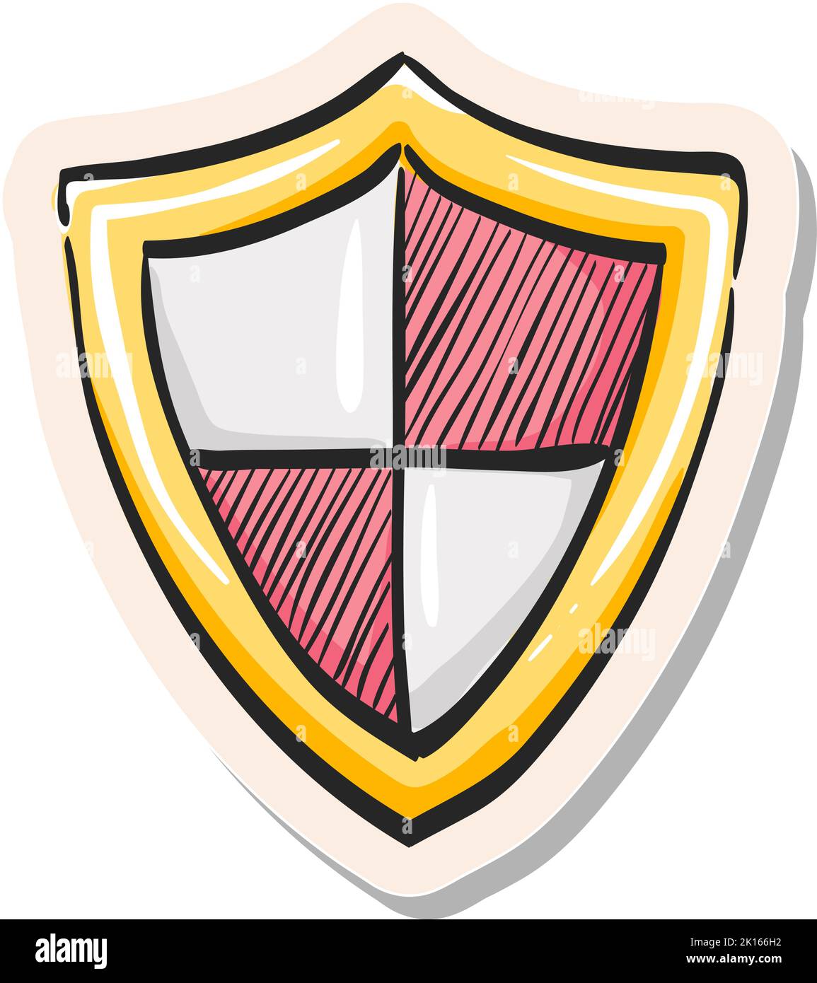 Hand Drawn Shield Icon In Sticker Style Vector Illustration Stock