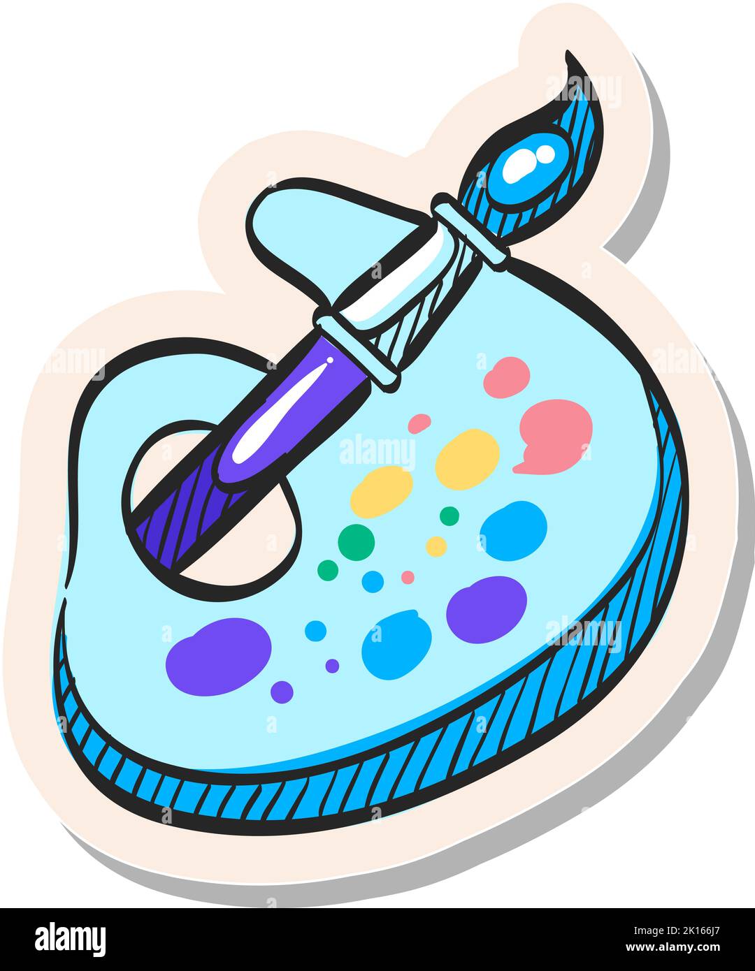 Hand drawn Artist painting palette icon in sticker style vector