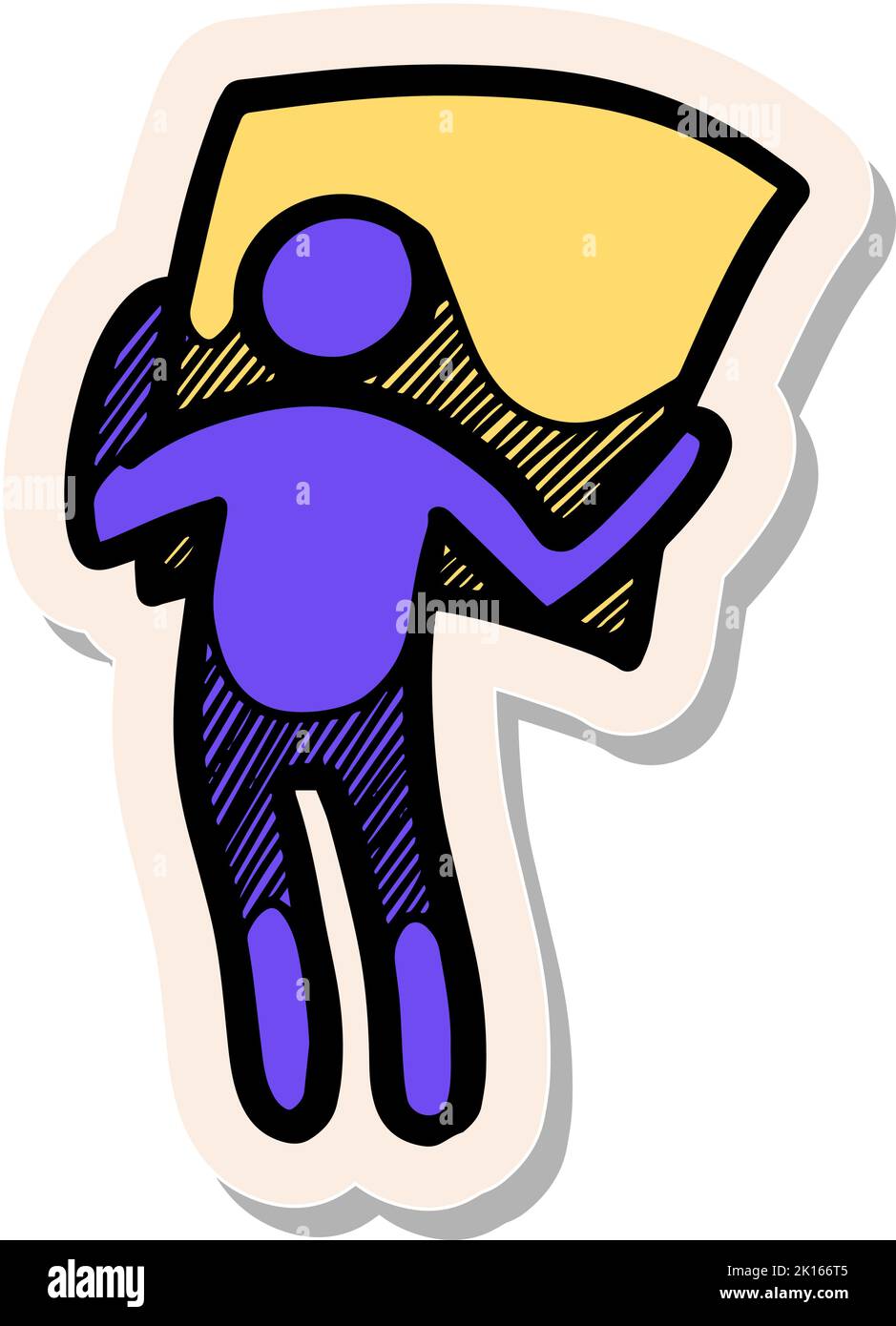 Hand drawn man holding large paper icon in sticker style vector ...