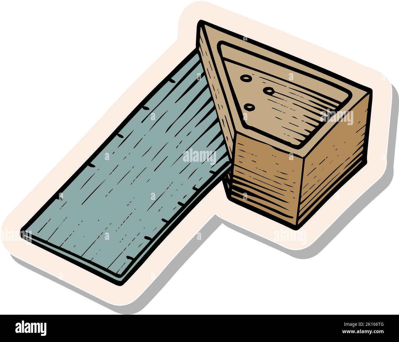 Hand drawn ruler in woodcut woodworking tool in sticker style vector