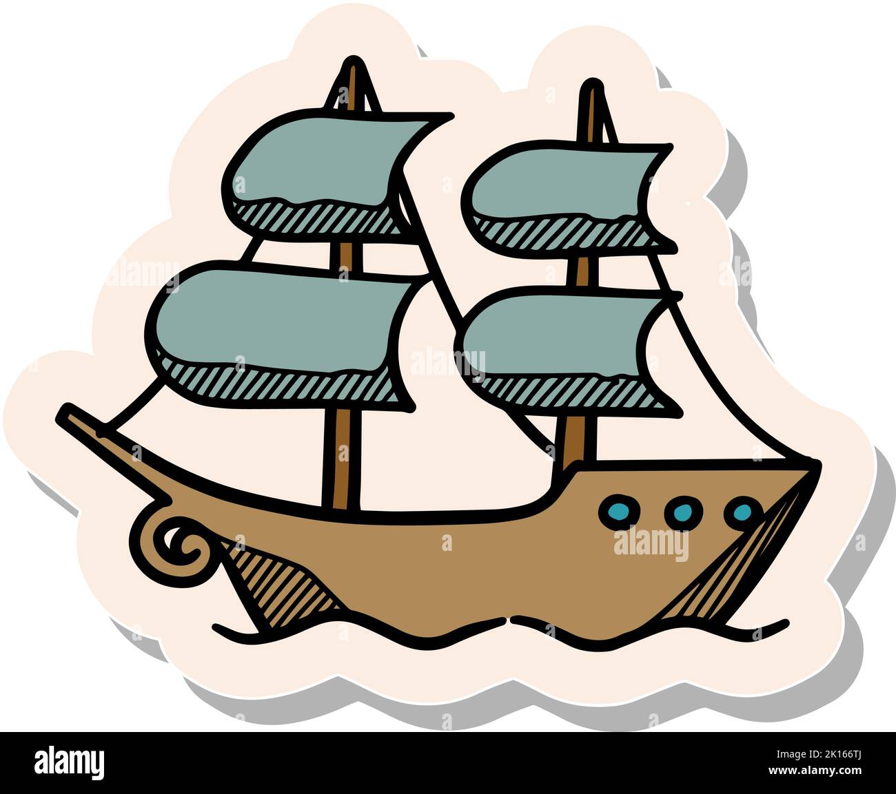 Hand drawn pirate ship icones in sticker style vector illustration ...