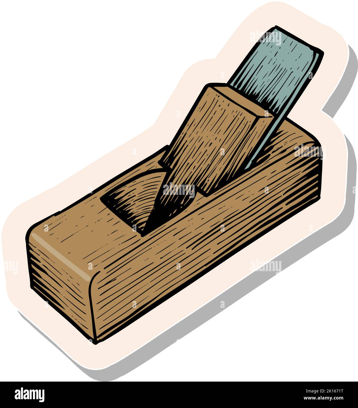 Hand drawn wooden plane icon woodworking tool in sticker style vector ...