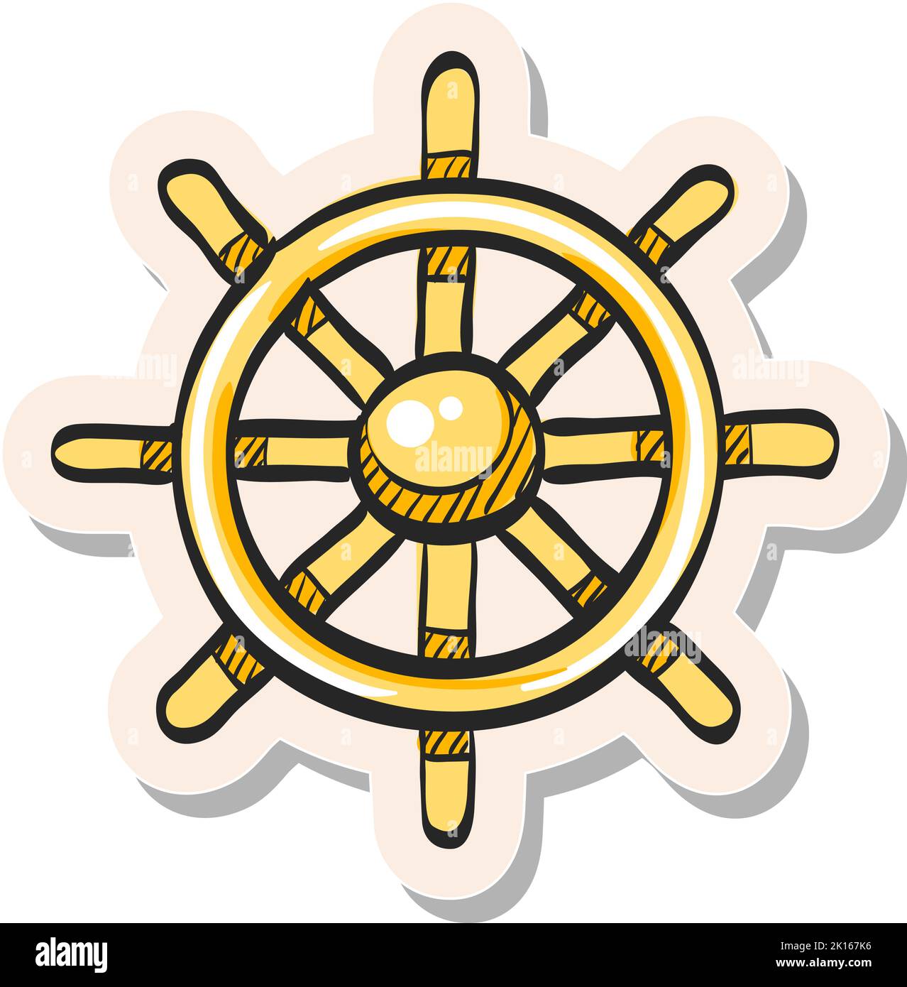 Hand drawn Ship steer wheel icon in sticker style vector illustration
