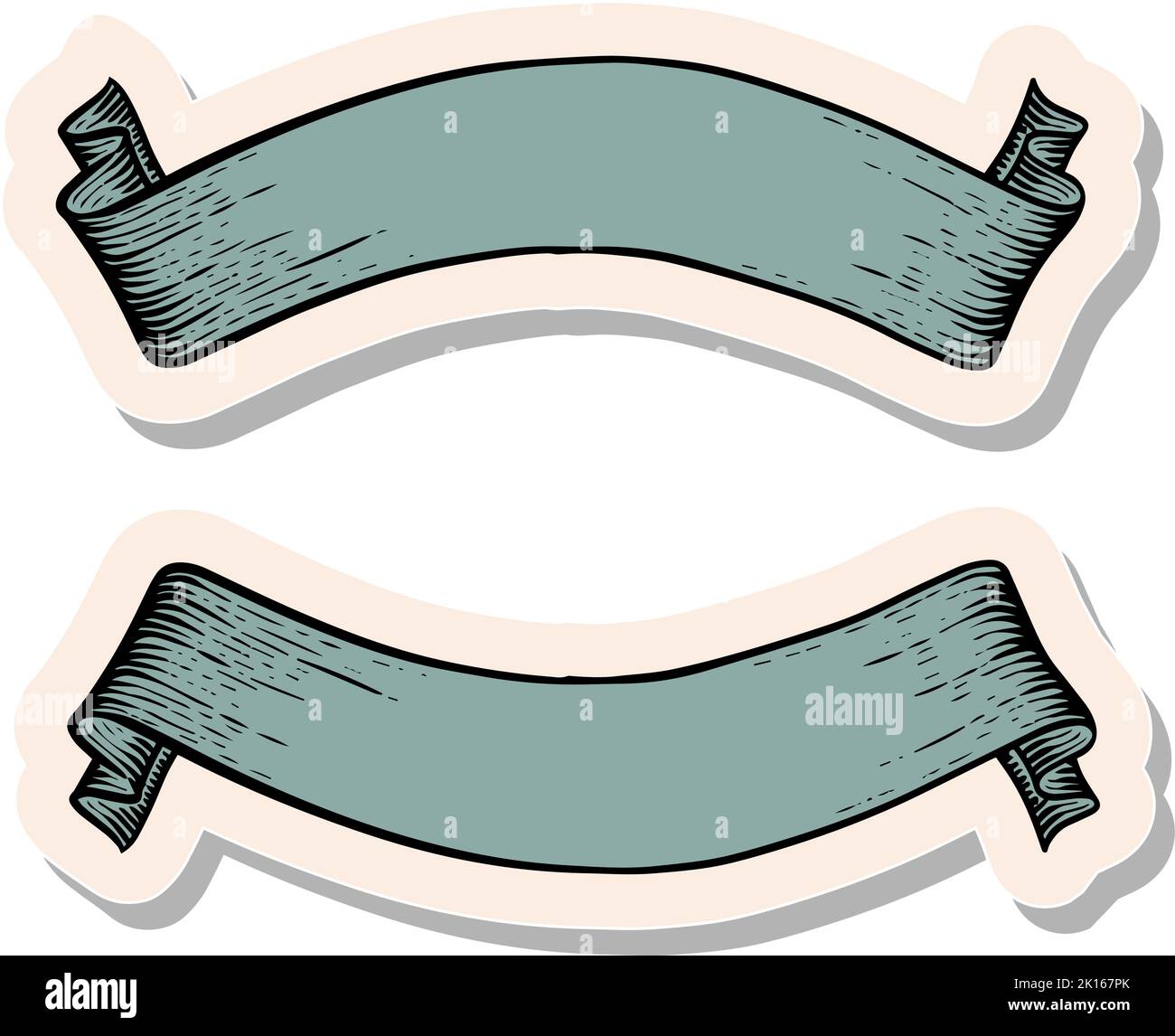 Hand drawn ribbon banners vintage elements in sticker style vector ...