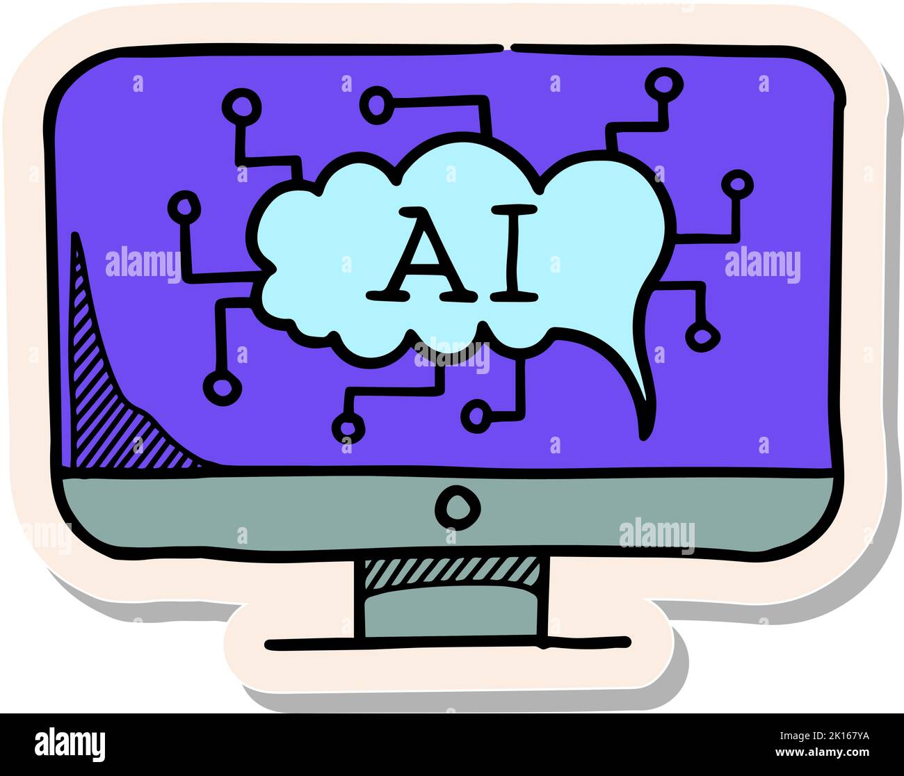 Hand drawn artificial intelligence concept icon in sticker style vector ...