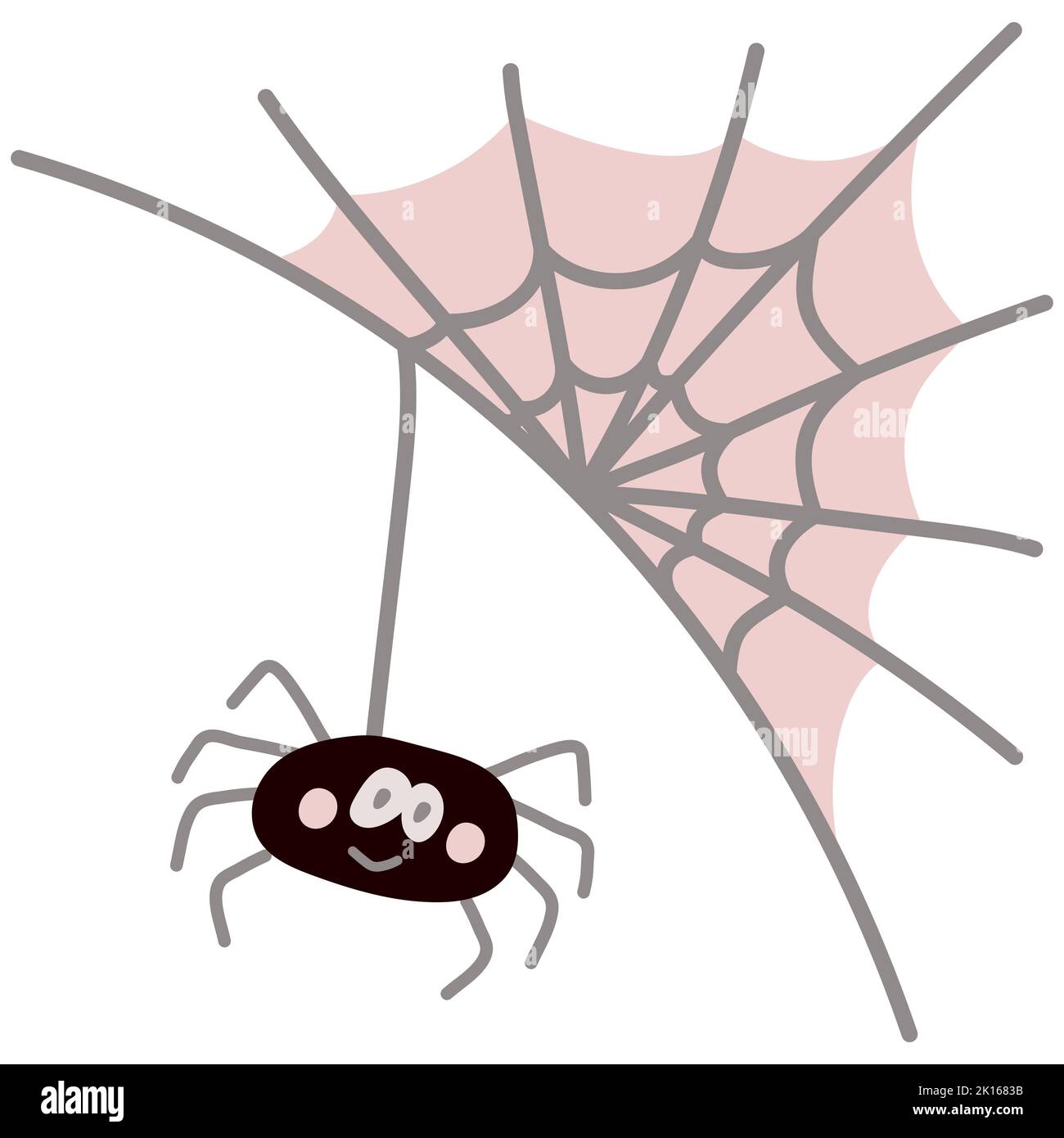 Cute cartoon spider with web for Halloween holiday. Single design graphic element. Vector Illustration isolated on white background. Stock Vector