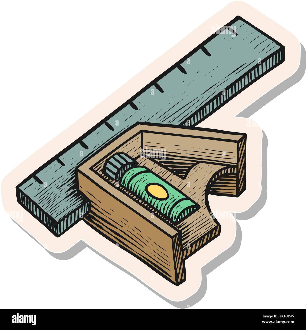 Hand drawn ruler icon woodworking tool in sticker style vector