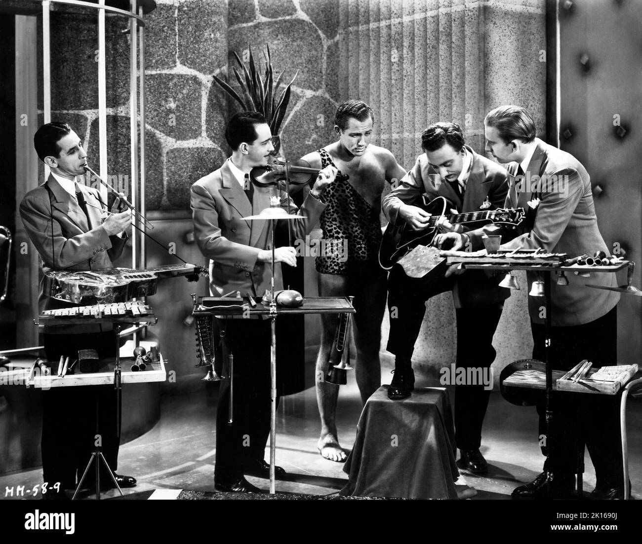 Musical Band Scene, on-set of the Film, 'Music is Magic', 20th Century-Fox, 1935 Stock Photo