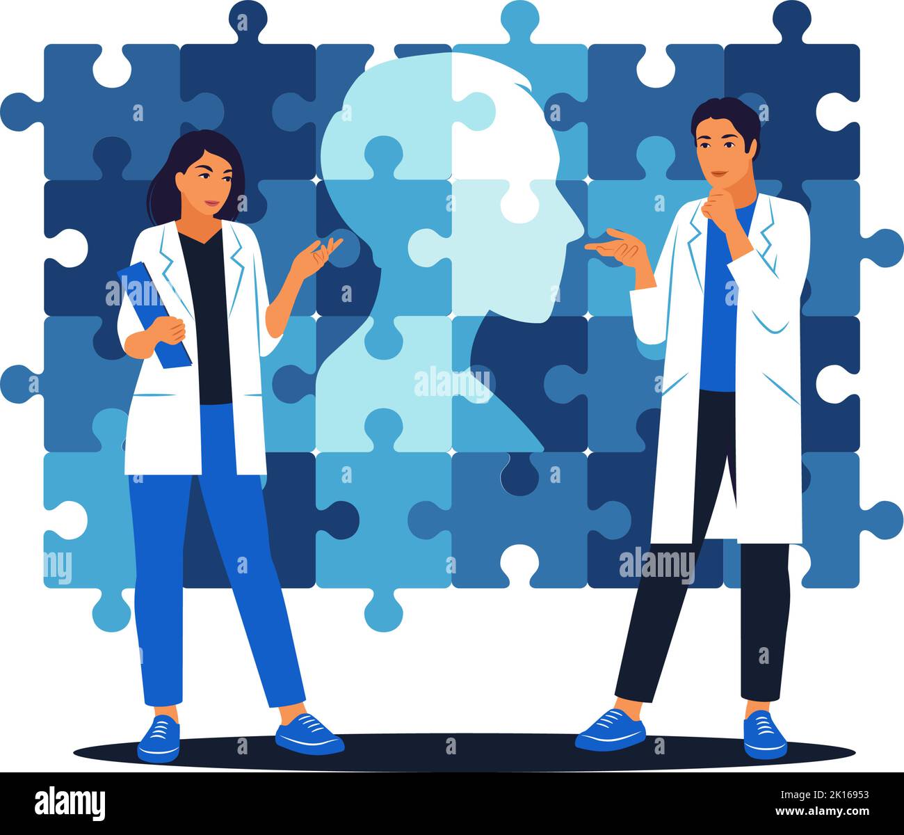 Mental illness and disorder concept. Head profile man from puzzle