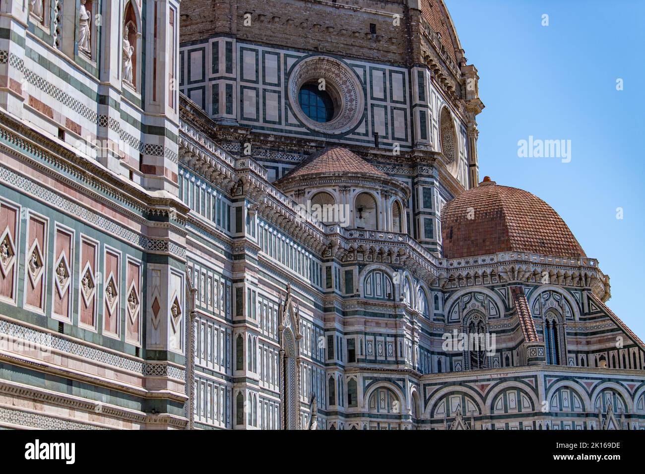 Florence Cathedral Duomo aka Santa Maria del Fiore Cathedral Duomo - & Brunelleschi Dome -  Florence Cathedral facade exterior Italian Gothic Stock Photo