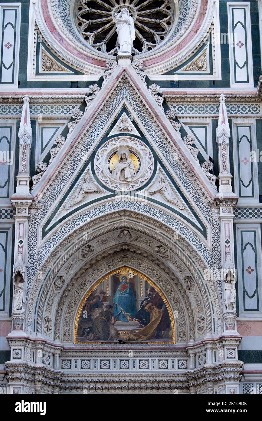 Florence Cathedral Duomo aka Santa Maria del Fiore Cathedral Duomo - & Brunelleschi Dome -  Florence Cathedral facade exterior Italian Gothic Stock Photo