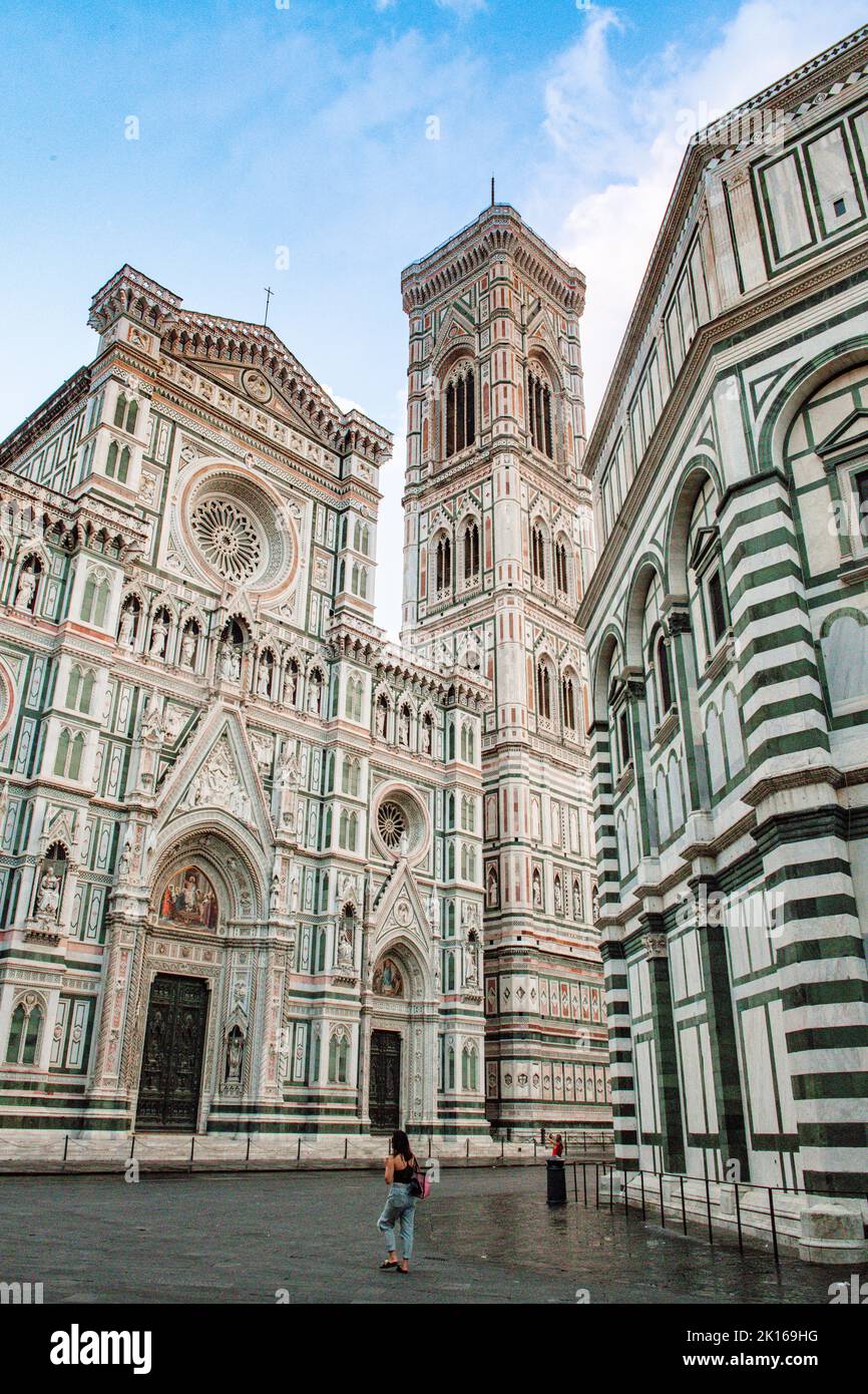 Florence Cathedral Duomo aka Santa Maria del Fiore Cathedral Duomo - & Brunelleschi Dome -  Florence Cathedral facade exterior Italian Gothic Stock Photo