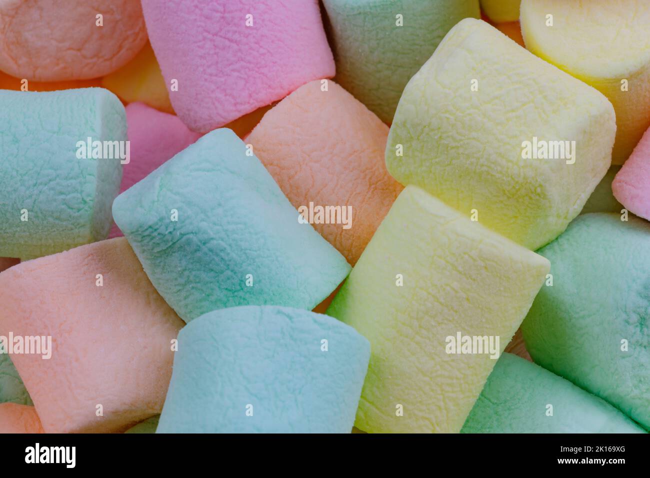 Close up background of some colorful pastal marshmallows Stock Photo