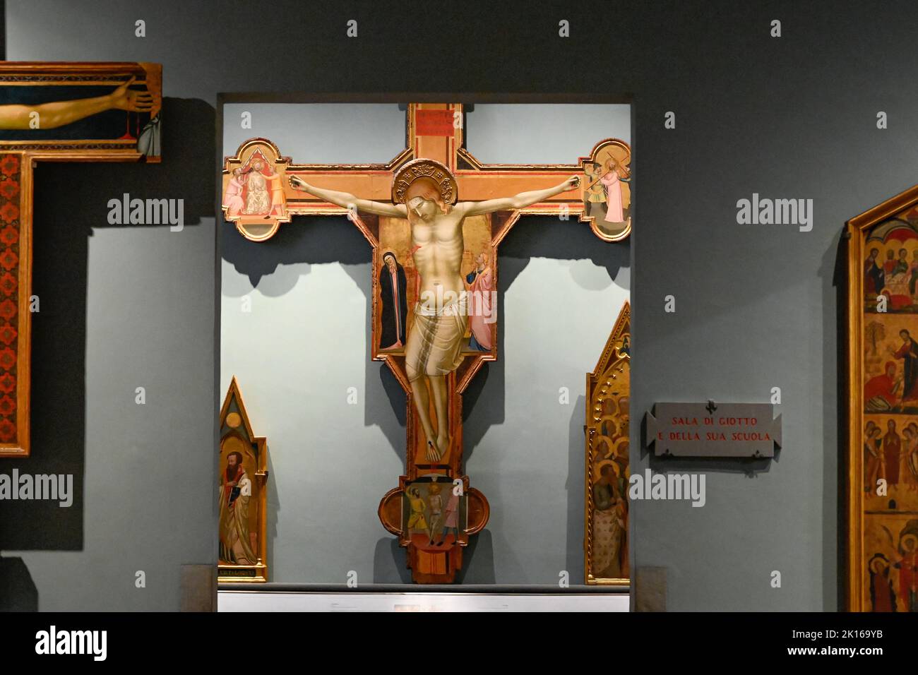 Bernardo Daddi Painted Cross with the Virgin and St John the Evangelist Stock Photo